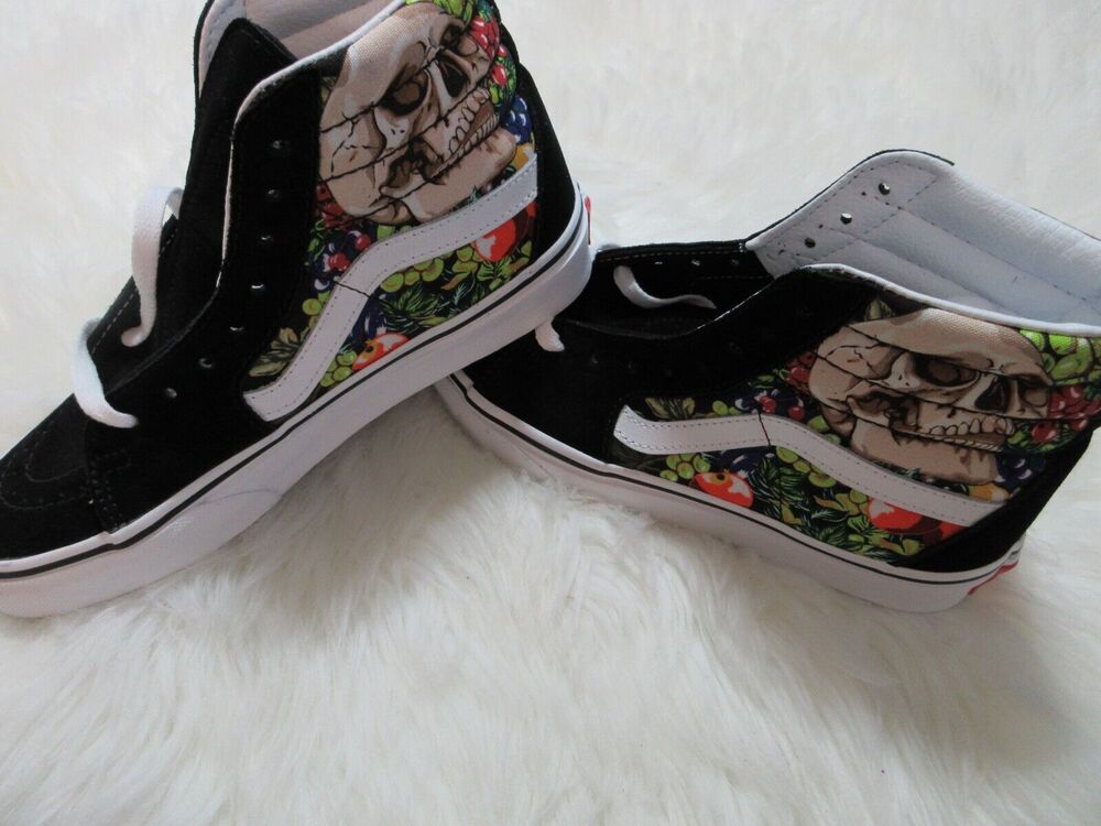 VANS Fruit Skull Sk8-Hi Sneakers Black/White Mens 4.5 Womens Sz 6 Shoes